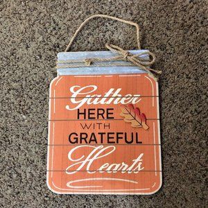 Holiday Living Gather Here With Grateful Hearts Mason Jar Wall Decor NEW